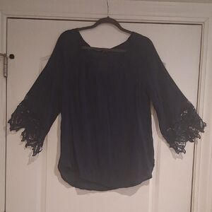 Unique Spectrum Dark Blue Blouse with Lace Accents
